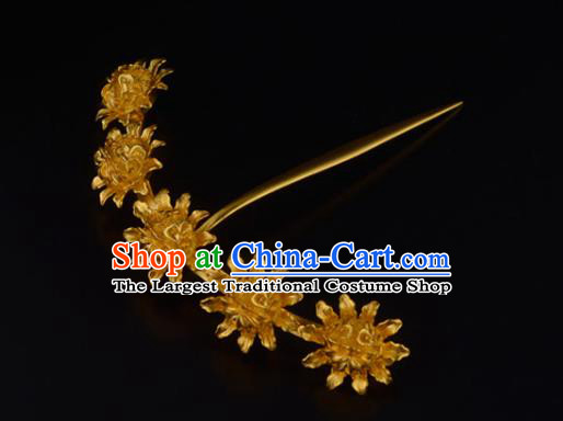 China Ancient Court Empress Golden Hairpin Handmade Traditional Song Dynasty Palace Hair Crown