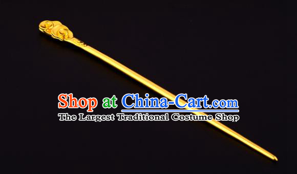 China Ancient Prince Golden Cloud Hairpin Handmade Traditional Ming Dynasty Emperor Hair Stick