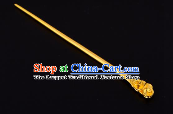 China Ancient Prince Golden Cloud Hairpin Handmade Traditional Ming Dynasty Emperor Hair Stick