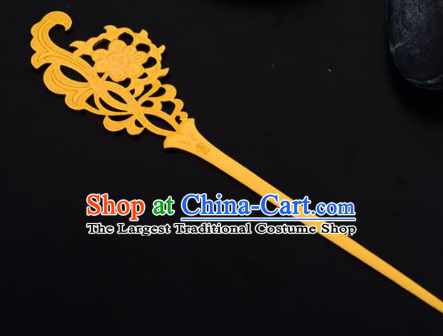 China Ancient Princess Golden Hairpin Handmade Traditional Tang Dynasty Palace Hair Stick