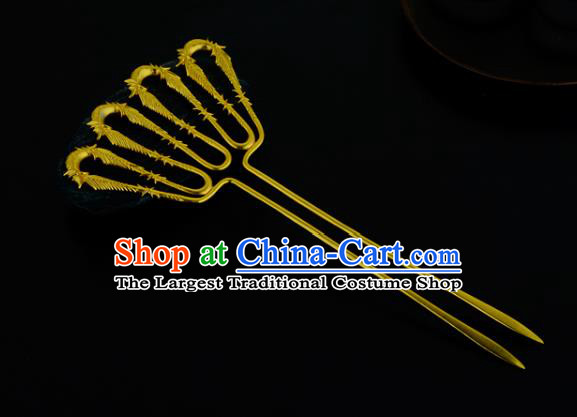 China Ancient Empress Golden Bamboo Hairpin Handmade Traditional Song Dynasty Court Hair Stick