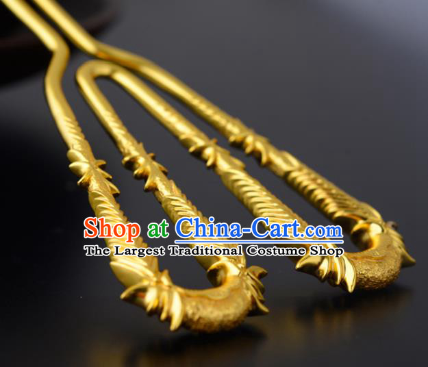 China Ancient Noble Countess Hairpin Handmade Traditional Song Dynasty Golden Bamboo Hair Stick