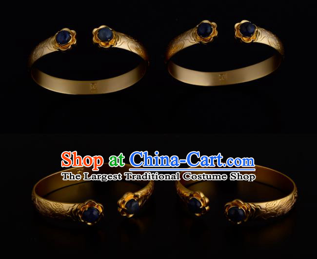 Chinese Ancient Imperial Concubine Bracelet Traditional Ming Dynasty Golden Bangle Jewelry