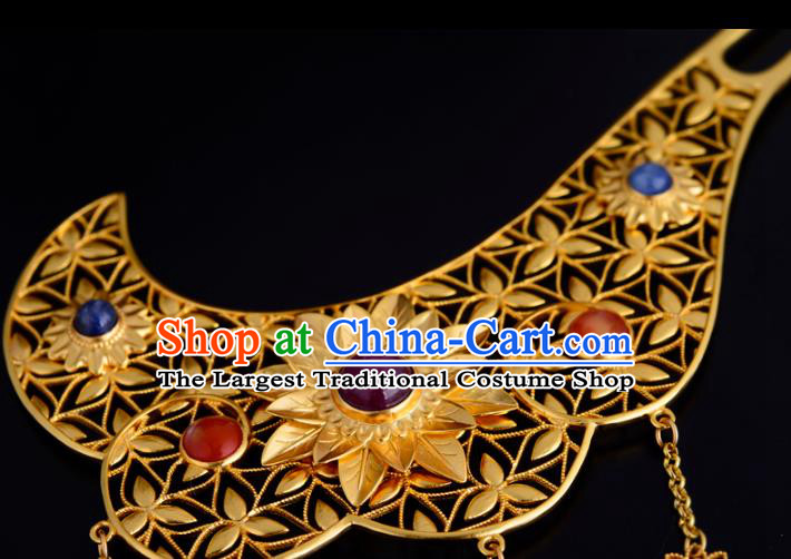 China Ancient Court Beauty Golden Hairpin Handmade Traditional Jin Dynasty Empress Hair Stick Headwear