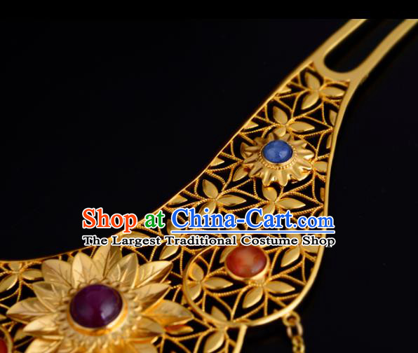 China Ancient Court Beauty Golden Hairpin Handmade Traditional Jin Dynasty Empress Hair Stick Headwear