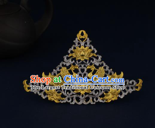 China Ancient Court Woman Hairpin Handmade Traditional Tang Dynasty Golden Phoenix Hair Crown