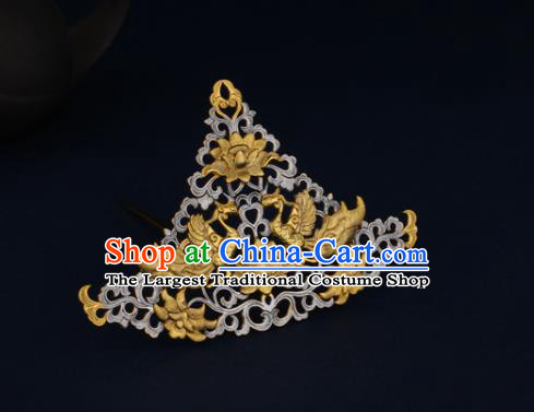 China Ancient Court Woman Hairpin Handmade Traditional Tang Dynasty Golden Phoenix Hair Crown