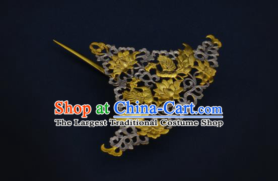 China Ancient Court Woman Hairpin Handmade Traditional Tang Dynasty Golden Phoenix Hair Crown
