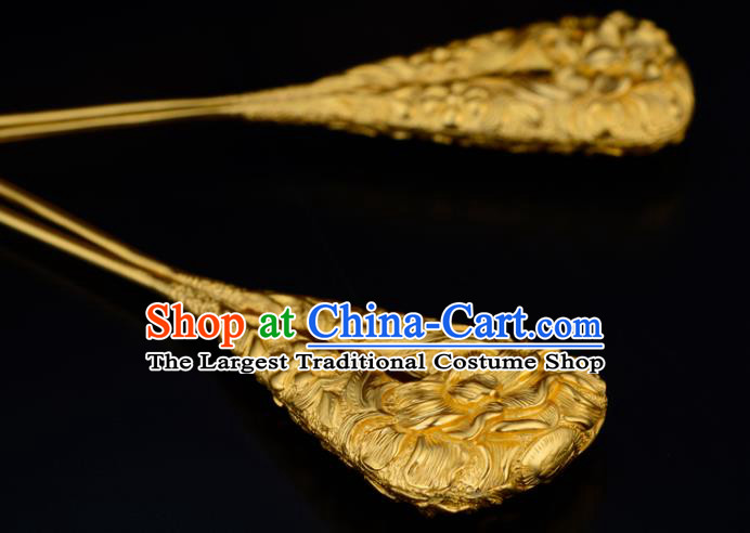 China Ancient Court Lady Hairpin Handmade Traditional Song Dynasty Empress Golden Peony Hair Stick