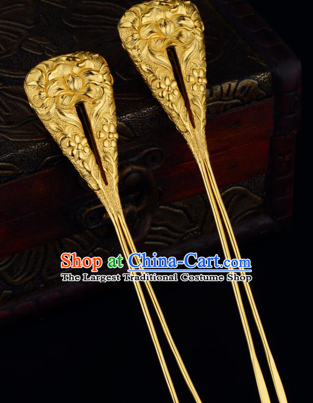 China Ancient Court Lady Hairpin Handmade Traditional Song Dynasty Empress Golden Peony Hair Stick