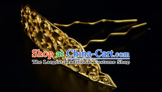 China Ancient Palace Lady Hairpin Handmade Traditional Ming Dynasty Golden Cloud Hair Crown