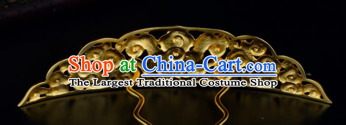 China Ancient Palace Lady Hairpin Handmade Traditional Ming Dynasty Golden Cloud Hair Crown
