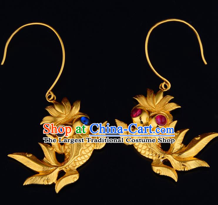 Chinese Traditional Ming Dynasty Empress Earrings Ancient Court Woman Goldfish Ear Accessories