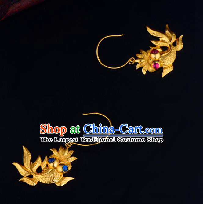 Chinese Traditional Ming Dynasty Empress Earrings Ancient Court Woman Goldfish Ear Accessories