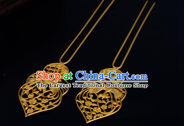China Ancient Queen Hairpin Handmade Traditional Tang Dynasty Palace Lady Golden Phoenix Hair Stick