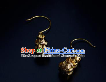 Chinese Traditional Ming Dynasty Rani Golden Gourd Earrings Ancient Court Lady Ear Accessories