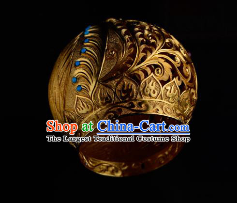 China Ancient Court Beauty Phoenix Coronet Handmade Traditional Tang Dynasty Palace Princess Golden Hair Crown