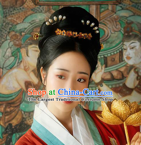 China Ancient Imperial Consort Gems Hairpin Handmade Traditional Jin Dynasty Golden Plum Hair Crown