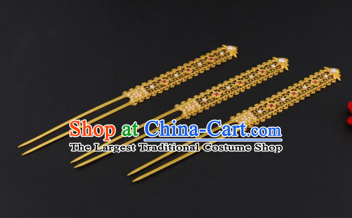 China Ancient Imperial Consort Golden Hairpin Handmade Traditional Tang Dynasty Court Hair Stick