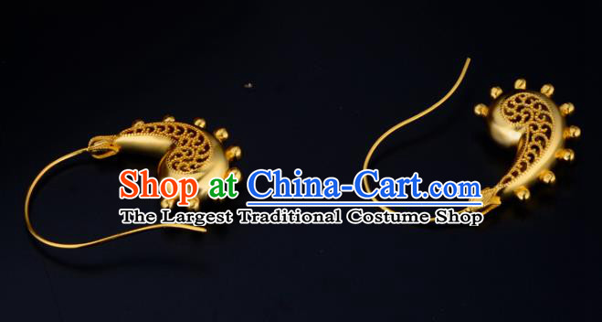 Chinese Traditional Song Dynasty Empress Golden Earrings Ancient Court Woman Ear Accessories