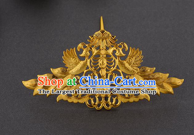 China Ancient Court Woman Hairpin Handmade Traditional Tang Dynasty Empress Golden Phoenix Hair Crown