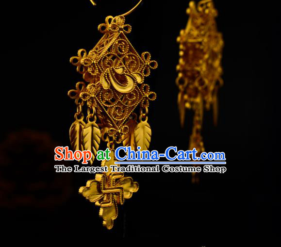Chinese Traditional Ming Dynasty Hanfu Earrings Ancient Court Woman Golden Ear Accessories