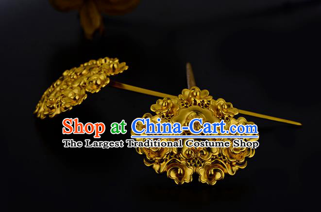 China Ancient Queen Hairpin Handmade Traditional Ming Dynasty Court Golden Cloud Hair Stick