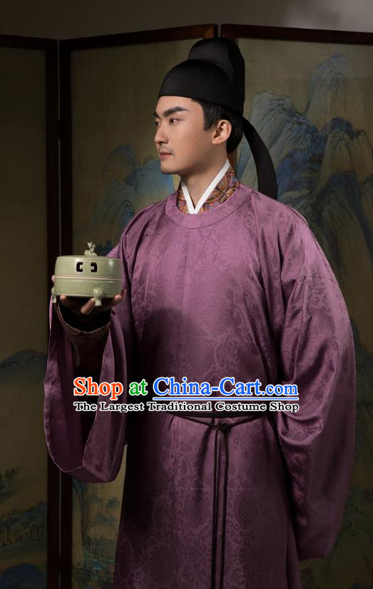 Traditional China Song Dynasty Nobility Childe Historical Clothing Ancient Scholar Purple Hanfu Robe