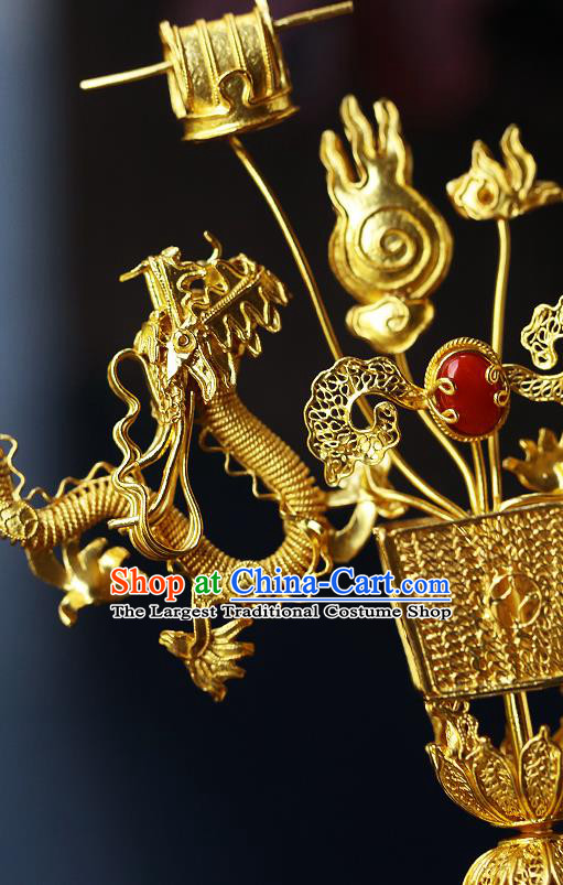China Ancient King Hairpin Handmade Traditional Ming Dynasty Emperor Golden Dragons Hair Stick