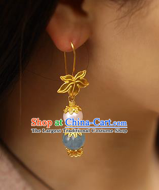 Chinese Traditional Qing Dynasty Court Earrings Ancient Imperial Consort Aquamarine Ear Accessories