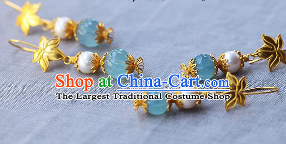 Chinese Traditional Qing Dynasty Court Earrings Ancient Imperial Consort Aquamarine Ear Accessories