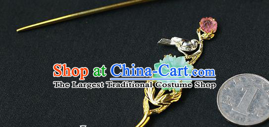 China Ancient Imperial Consort Hairpin Handmade Traditional Qing Dynasty Jade Hair Stick
