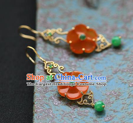 Chinese Traditional Qing Dynasty Earrings Ancient Imperial Consort Agate Plum Ear Accessories