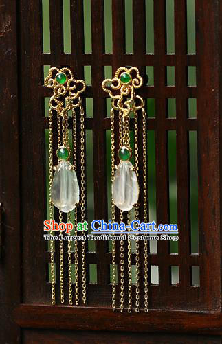 Chinese Handmade Jade Ear Accessories Traditional Cheongsam Golden Tassel Earrings