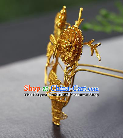 China Ancient Royal Rani Hair Stick Traditional Ming Dynasty Court Filigree Chrysanthemum Hairpin