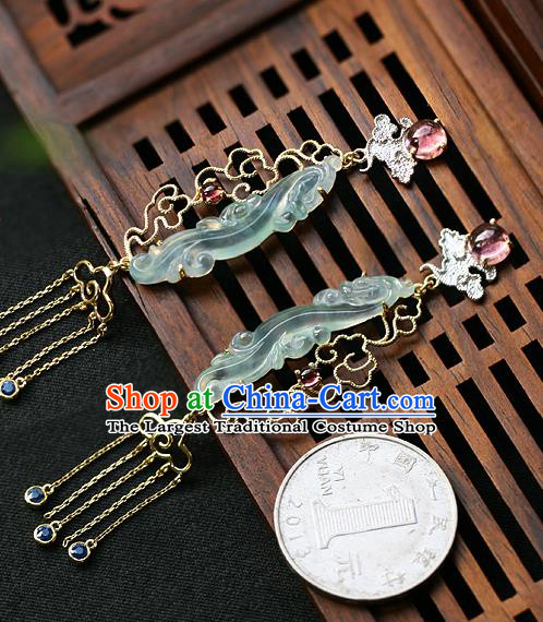 Chinese Handmade Crystal Tassel Ear Accessories Traditional Cheongsam Jadeite Earrings