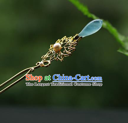 China Ancient Princess Hair Jewelry Traditional Tang Dynasty Palace Lady Aquamarine Hairpin