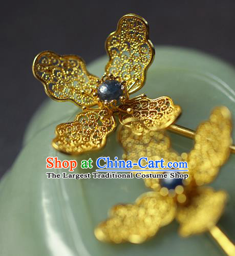 China Ancient Queen Sapphire Hair Stick Traditional Ming Dynasty Filigree Orchid Hairpin