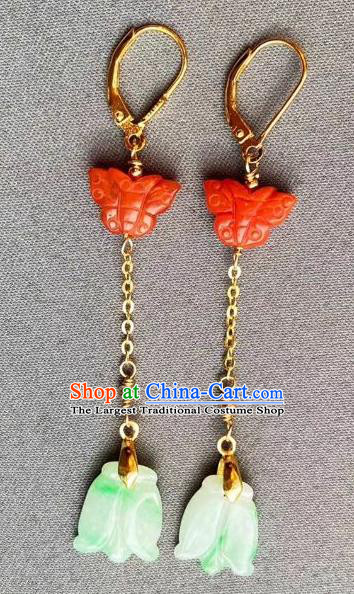 Chinese Handmade Jade Ear Accessories Traditional Cheongsam Agate Butterfly Earrings