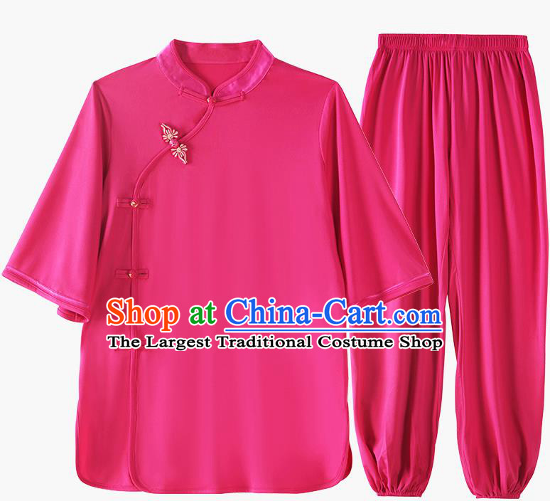 China Traditional Summer Tai Chi Training Martial Arts Clothing Kung Fu Rosy Uniforms