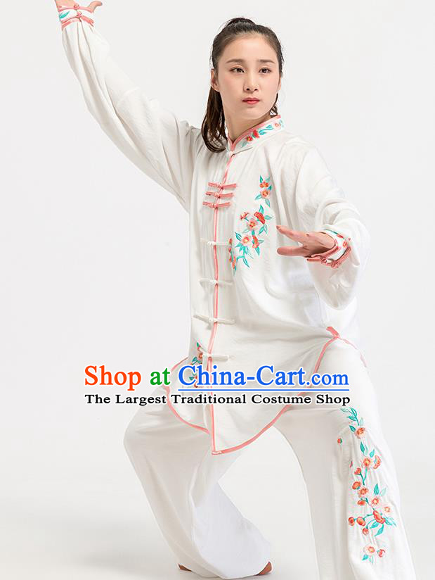 China Kung Fu Costume Tai Chi Clothing Printing White Flax Uniforms