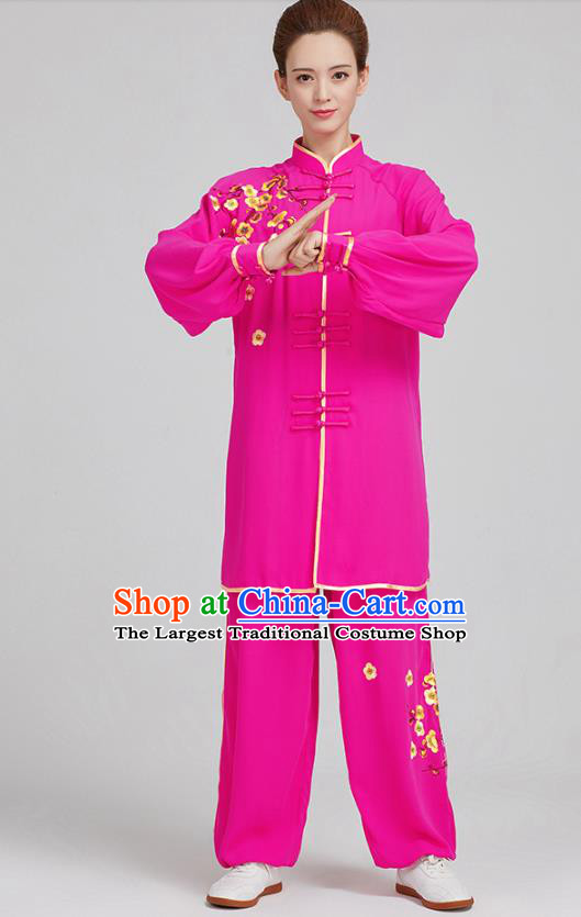 China Tai Chi Training Embroidered Plum Blossom Rosy Uniforms Top Kung Fu Costumes