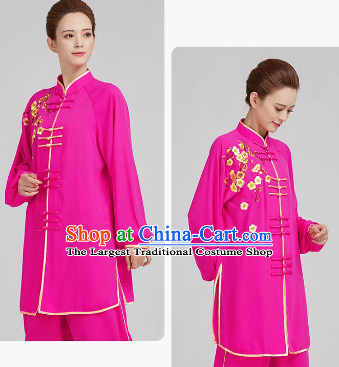 China Tai Chi Training Embroidered Plum Blossom Rosy Uniforms Top Kung Fu Costumes