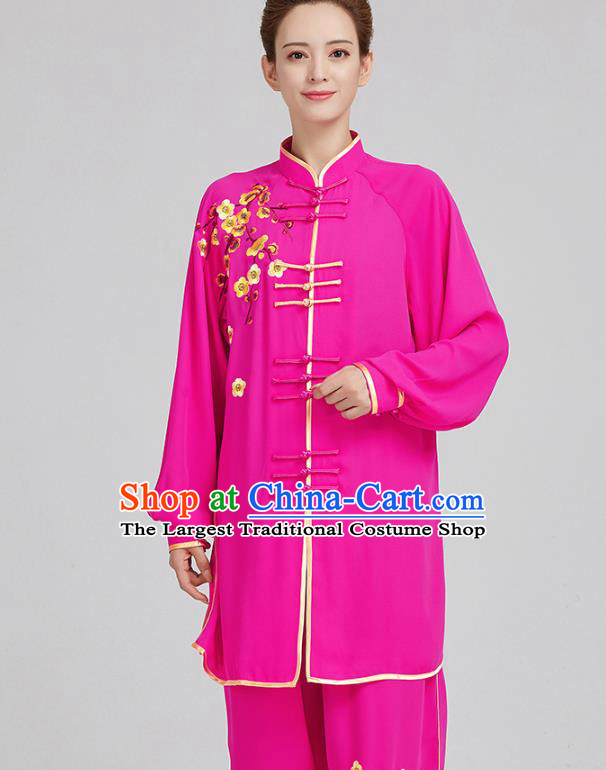 China Tai Chi Training Embroidered Plum Blossom Rosy Uniforms Top Kung Fu Costumes