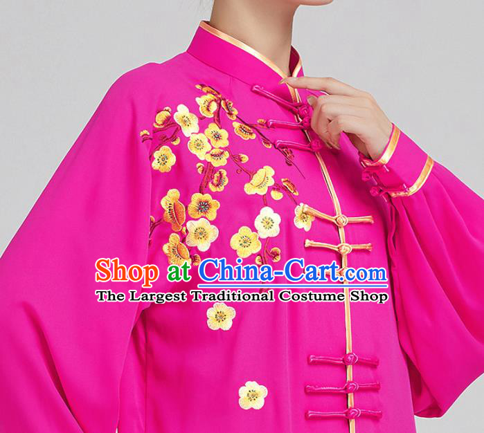 China Tai Chi Training Embroidered Plum Blossom Rosy Uniforms Top Kung Fu Costumes