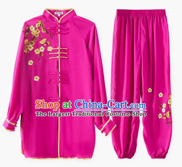 China Tai Chi Training Embroidered Plum Blossom Rosy Uniforms Top Kung Fu Costumes