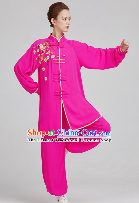 China Tai Chi Training Embroidered Plum Blossom Rosy Uniforms Top Kung Fu Costumes