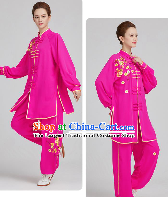China Tai Chi Training Embroidered Plum Blossom Rosy Uniforms Top Kung Fu Costumes