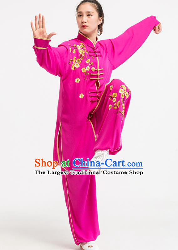 China Tai Chi Training Embroidered Plum Blossom Rosy Uniforms Top Kung Fu Costumes