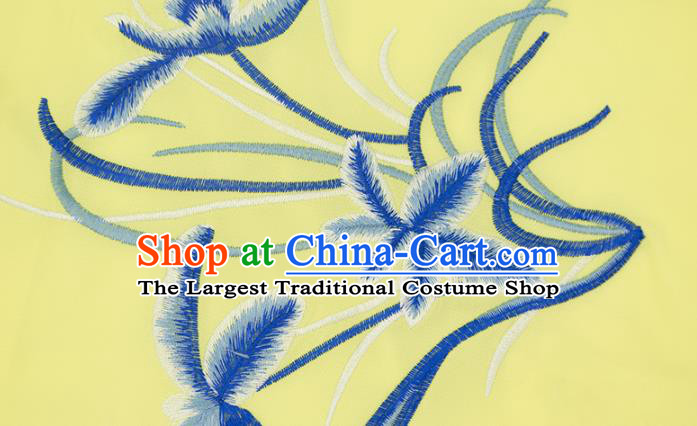 China Top Kung Fu Competition Costumes Tai Chi Training Embroidered Orchids Yellow Uniforms